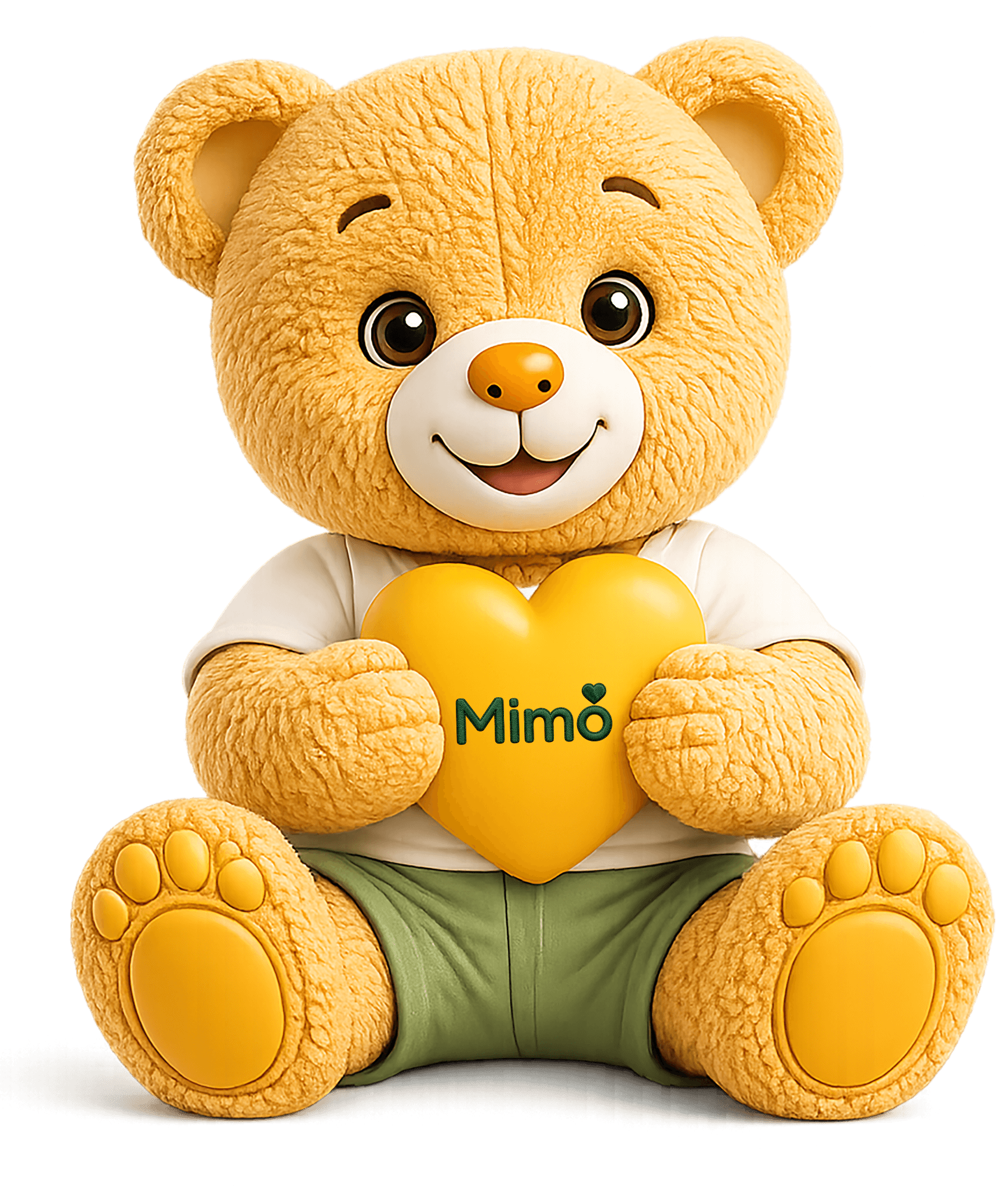 Mimo the bear holding a heart